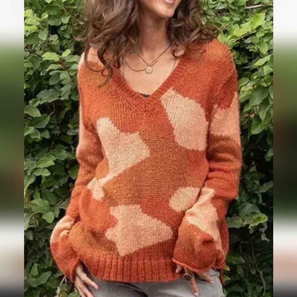 Wooden Ships Camo V Neck Ginger Root Mohair Sweater M/L